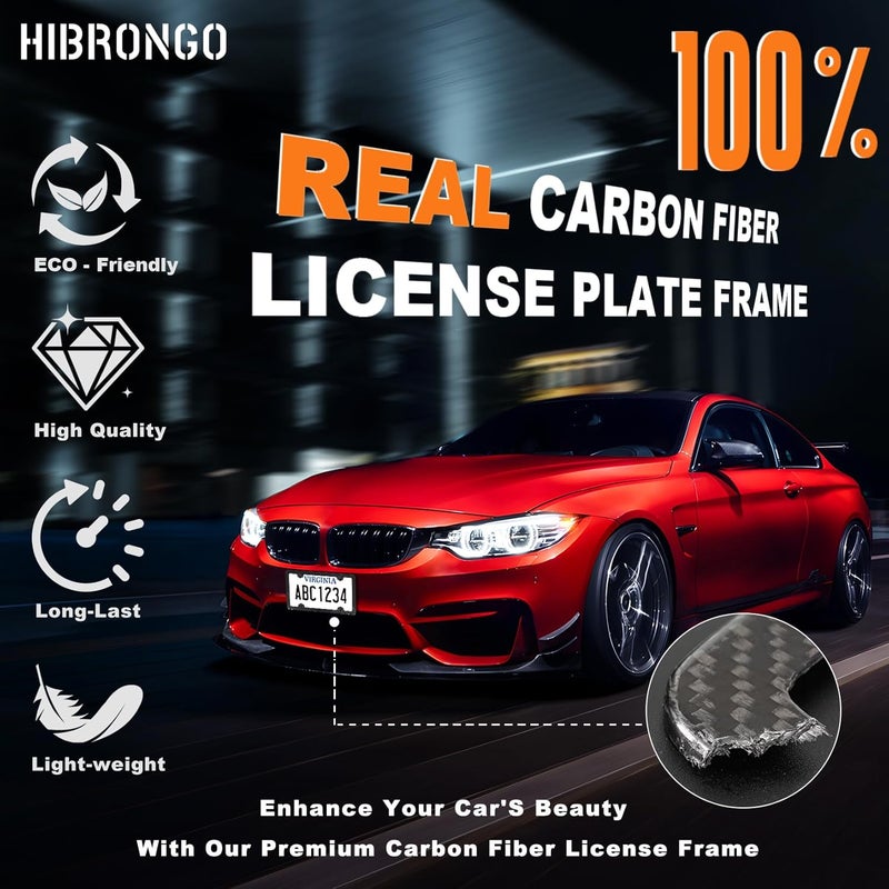 HIBRONGO Real Carbon Fiber License Plate Frame 100% Pure Carbon Fiber Frame Black License Plate Holder Cover Universal Car Tag Frame for Men/Women Gift - 1 Pack 4 Hole - Image 2